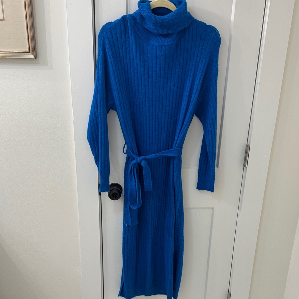 Blue Turtleneck Sweater Dress